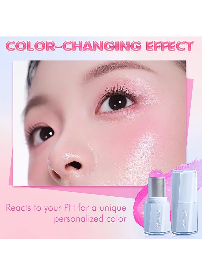OLIBOLLA Warm Temperature Color-Changing Jelly Blush Stick Highlighter Concealer Lip Gloss Glowing Blush Cream Dyeing Power 8g (#01) - Image 2